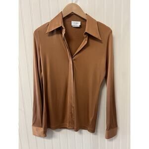 St. John Silk Button Down Blouse Silk Caramel Brown XS